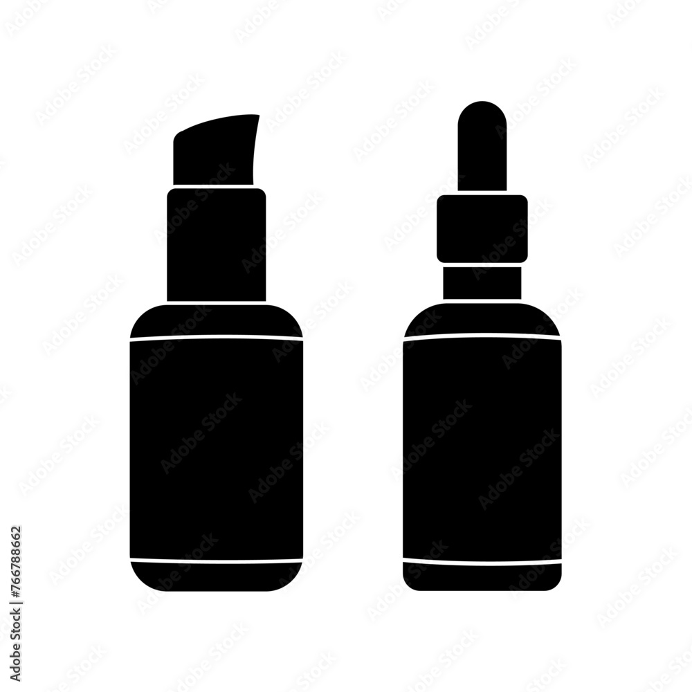 Cosmetics containers bottles vector black silhouette icons set collection isolated on white background. Cosmetics containers bottles vector black silhouette icons set collection isolated on white background.