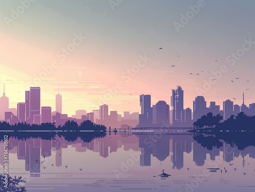 A quiet cityscape at dusk, reflecting the calm and beauty of urban twilight. Generative AI © MAX AI