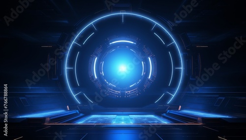 Blue hologram protal. Tech futuristic background. Modern concept background. photo