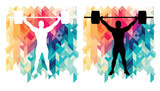 Weightlifting colorful icons on a transparent background