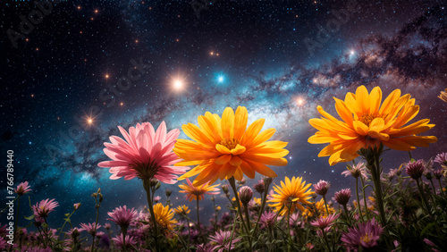 Flowers on a galactic background