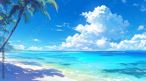 Anime beach, nature wallpaper, art © IMAGE