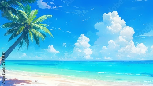 Anime beach, nature wallpaper, art © IMAGE