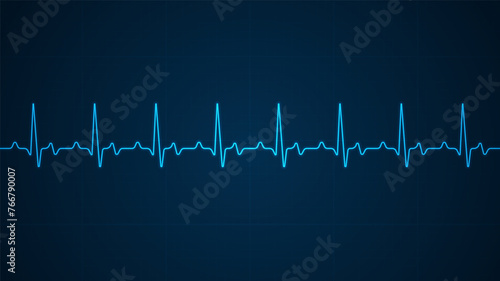 Emergency ekg monitoring. Blue glowing neon heart pulse. Heart beat. Electrocardiogram