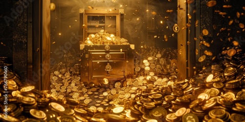 Overflowing Safe of Gold and Money Symbolizing Financial Freedom