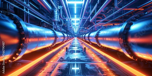 Futuristic Holographic Industrial Pipelines with Neon Glow in Energy Sector Facility