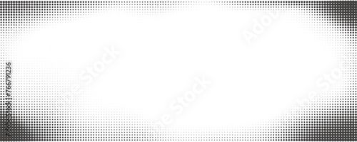Halftone dotted vector background. Old grainy overlay with gradient on white backdrop. Vintage noisy frame. Grunge retro graphic border.