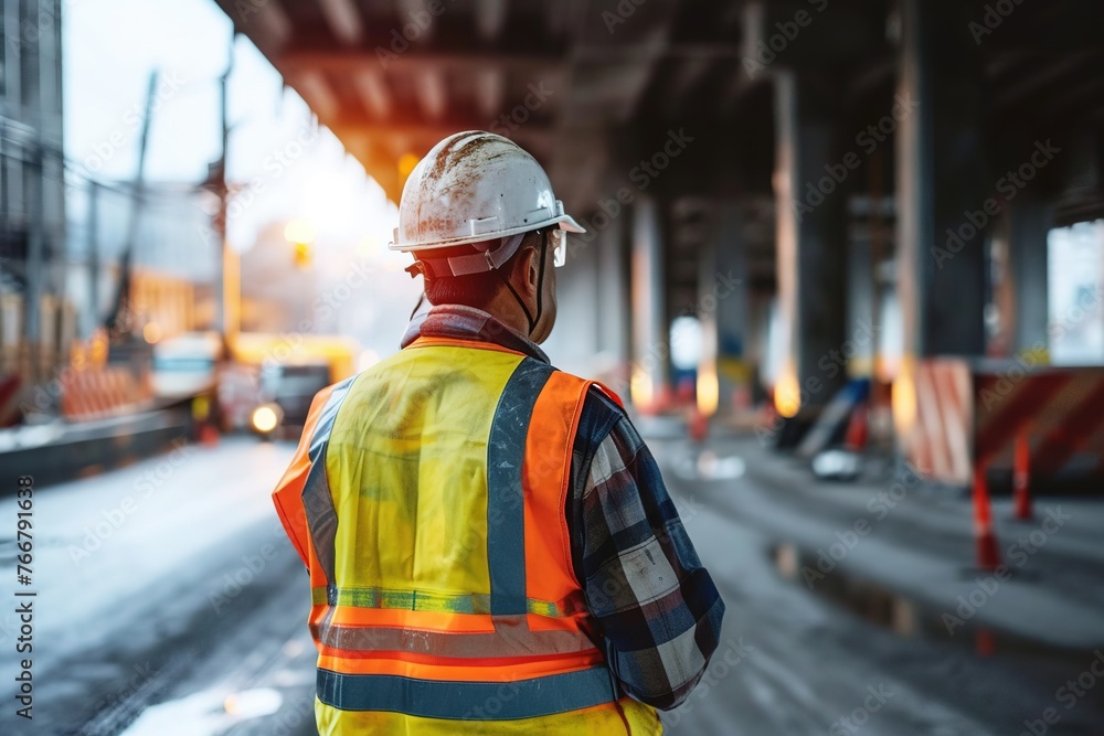Man wearing safety looking at construction sites Man wearing safety looking at construction sites