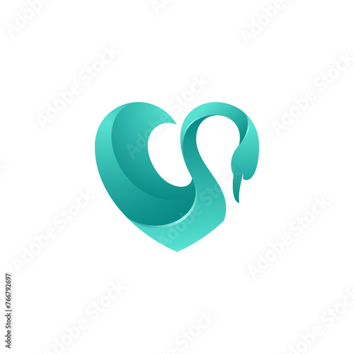combining swan and heart shape or love into one unique and interesting concept with a white background