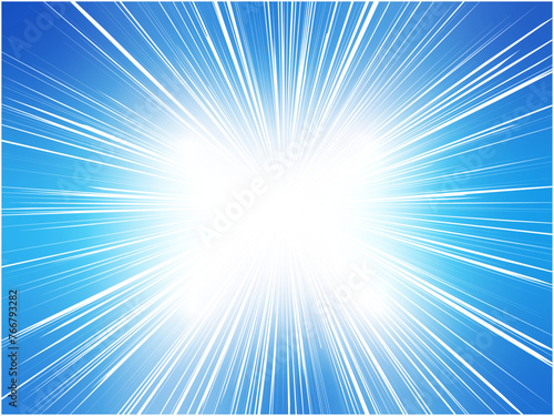 鮮やかに激しく光り輝く集中線背景素材_ブルー