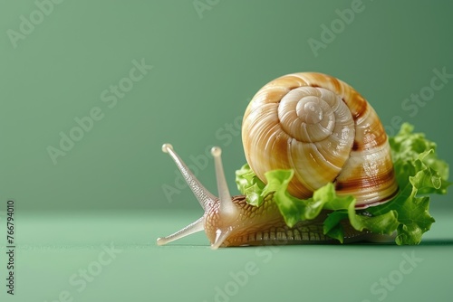 Snail Crawling on Lettuce