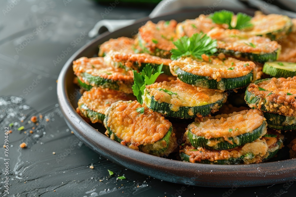 Plate of Zucchini Fritters on Table