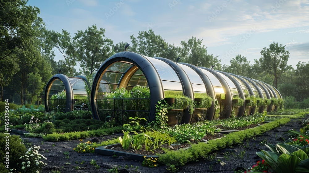 An artistic rendering of a minimalist futuristic farm of the future, featuring innovative technology for sustainable agriculture An artistic rendering of a minimalist futuristic farm of the future, featuring innovative technology for sustainable agriculture
