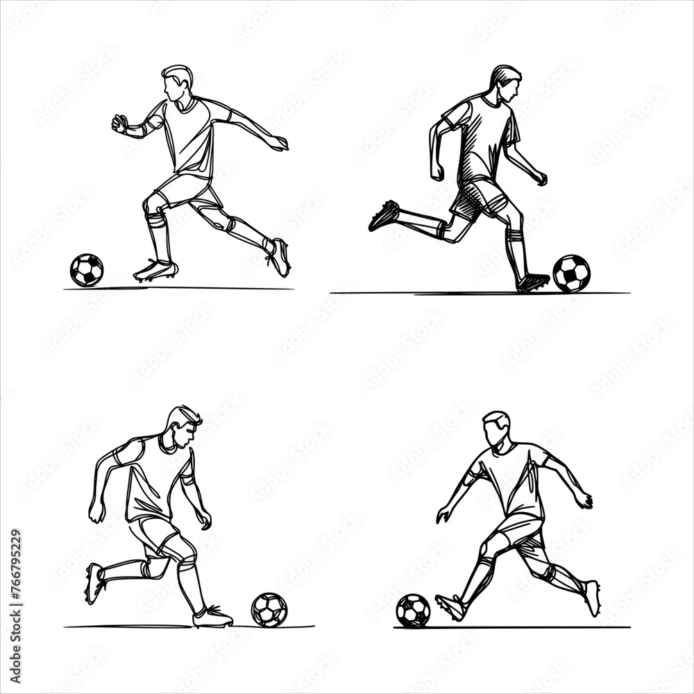 set of football actions (dribble) - hand drawn line art style (artwork 1)