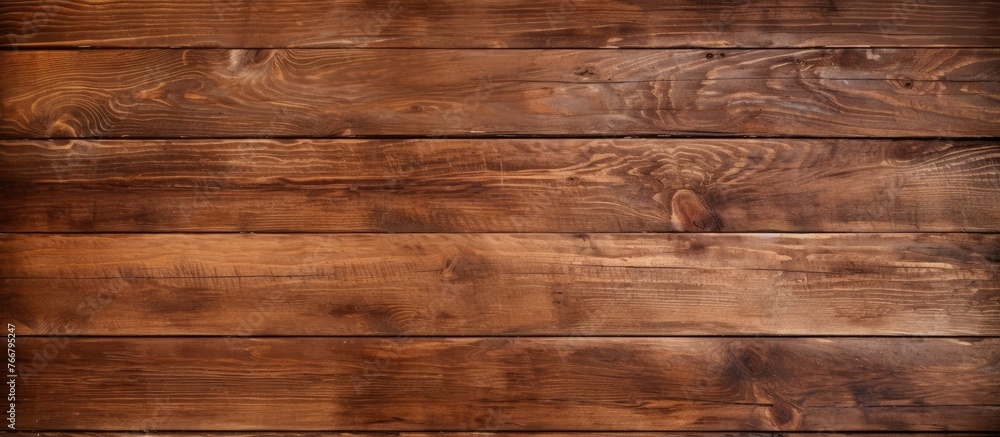 An image showing a detailed close-up of a weathered wooden wall that has been stained with a deep brown color