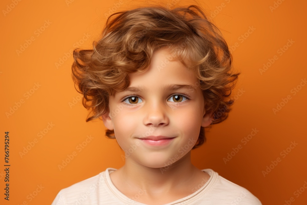 Portrait of a cute little boy with curly hair on orange background Portrait of a cute little boy with curly hair on orange background