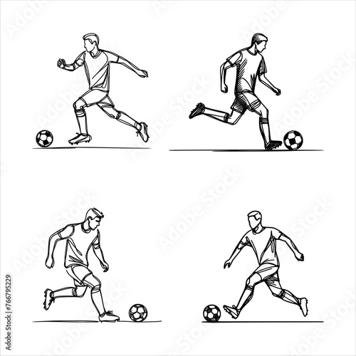 set of football actions (dribble) - hand drawn line art style (artwork 1)