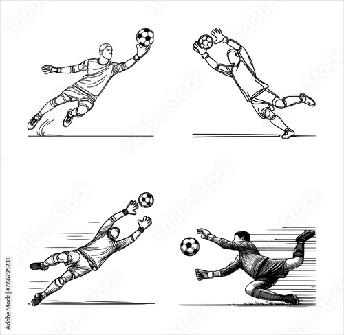 set of football actions (goal keeper) - hand drawn line art style (artwork 3)