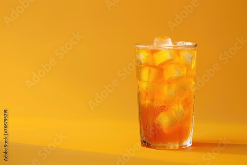 A Glass of Ice Tea on a Yellow Background