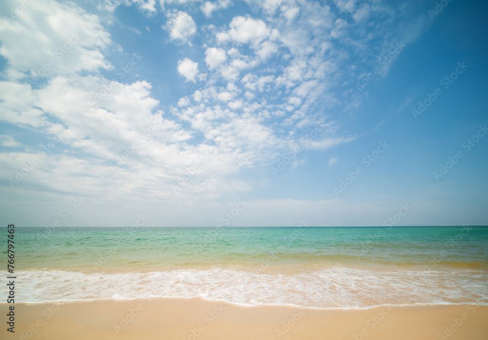 Beautiful horizon Landscape summer panorama front view point tropical sea beach white sand clean and blue sky background calm Nature ocean Beautiful  wave water travel at Sai Kaew Beach thailand