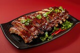 Barbecue Ribs on Black Plate