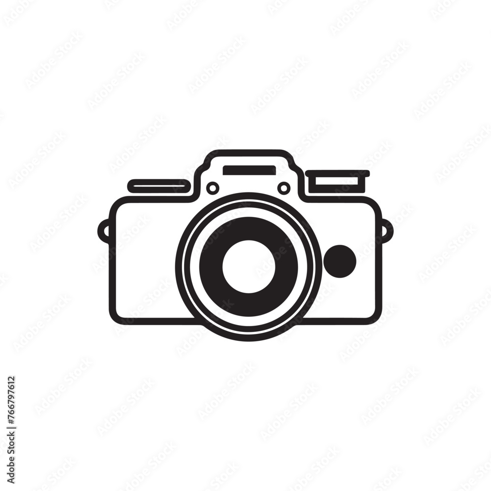 Camera icon. Black camera icon on white background. Vector illustration