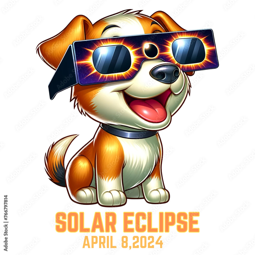Cute Dog Wearing Eclipse Glasses Illustration .AI Generate - obrazy, fototapety, plakaty 