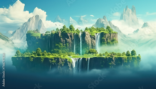 Stunning views of the hills and waterfalls at Hanging Fantasy Island © terra.incognita