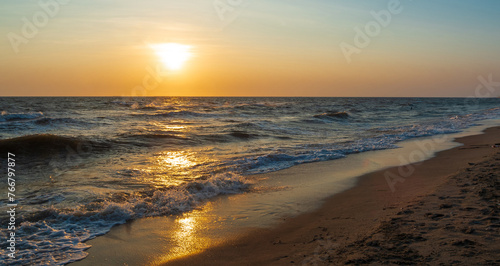 Landscape horizon viewpoint panorama summer shore sea beach nobody wind wave cool holiday look calm big sunset sky twilight evening on day time nature tropical coast beautiful ocean water travel