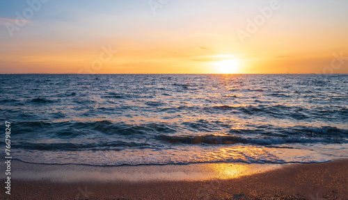 Landscape horizon viewpoint panorama summer shore sea beach nobody wind wave cool holiday look calm big sunset sky twilight evening on day time nature tropical coast beautiful ocean water travel © Singh