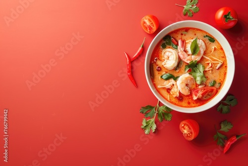Bowl of Soup With Shrimp and Tomatoes