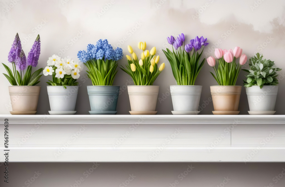 Clipart on white background, flowers in pots, watercolor, rustic.