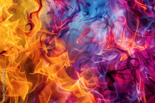 Vibrant flames dancing and swirling against a dark backdrop
