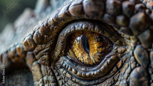 detailed closeup of an angry dinosaur eye showing the ferocity and power of a tyrannosaurus rex in its natural habitat photo