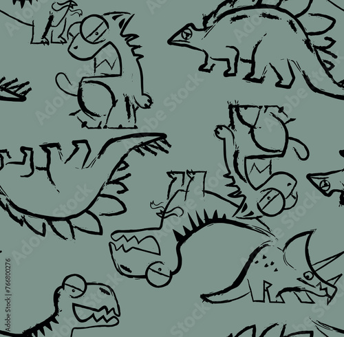 Seamless camouflage Dino pattern, print for t-shirts, textile, wrapping paper, web. Original design with t-rex, dinosaur. grunge design for boys and girls