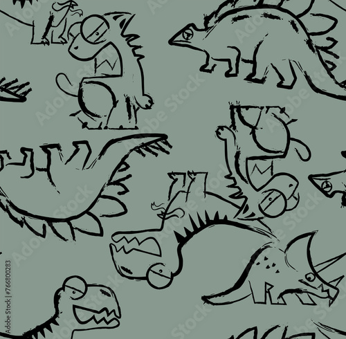 Seamless camouflage Dino pattern, print for t-shirts, textile, wrapping paper, web. Original design with t-rex, dinosaur. grunge design for boys and girls photo