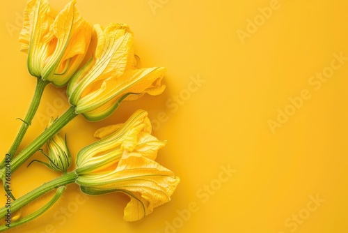 Three Yellow Flowers Blooming on Yellow Background