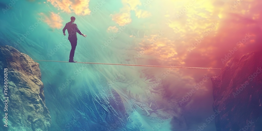 Calculated Risk Management Character Balancing on a Tightrope Facing Precarious Challenges with Focus and Determination