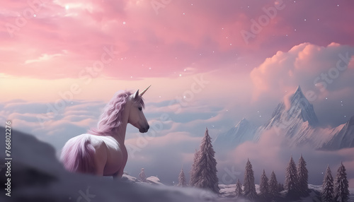 A unicorn stands in a field of pink flowers © terra.incognita