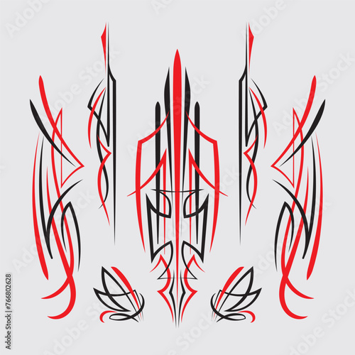 Pinstripe Red and Black old school motorcycle and car illustration