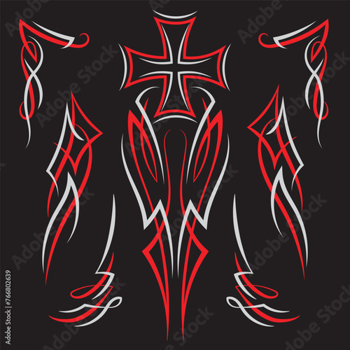 Maltese Cross Red Color Pinstriping Vector illustration
