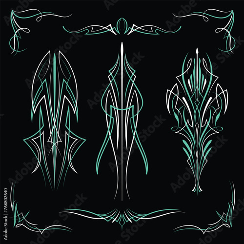 Green Pinstriping motorcycle and car hand drawn vintage design vector
