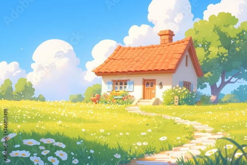 Anime house, wallpaper, nature, background