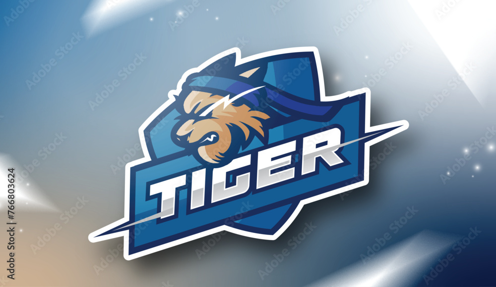 Blue Shield tiger gaming logo template for esport
