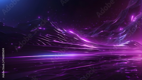 Gorgeous futuristic abstract dark background featuring purple haze and neon glow.