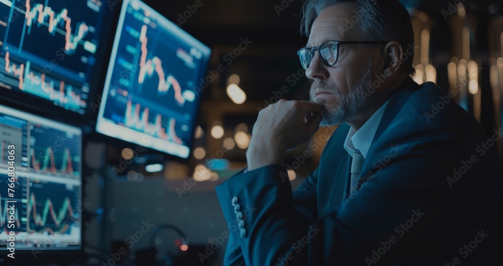 Focused Businessman Analyzing Financial Charts