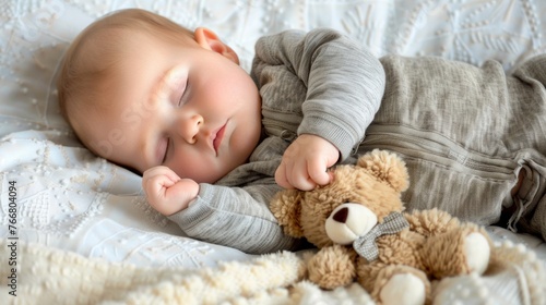 Sleeping Baby with Teddy Bear Comfort