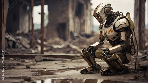 Alone amid the Ruins: A Rustic Robot's Reflection During the Apocalyptic Destruction