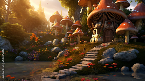 Magical forest scenes with fairytale elements Wonderland cartoon illustration background