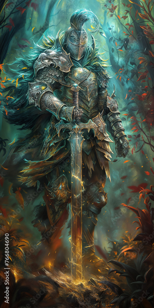 Character concept painting of a fantasy knight with a large sword Stock ...